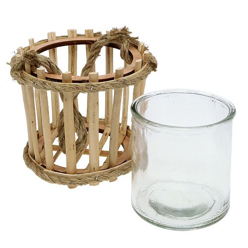 Floristik24 Cesta de bambú con vidrio para colgar Ø14cm H13cm 2pcs