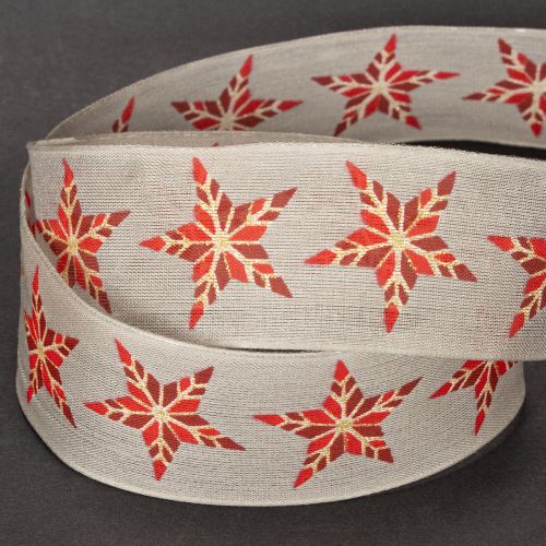 Cinta decorativa con estrellas rojas, 40 mm de ancho, 15 m de largo. | Floristik24.es