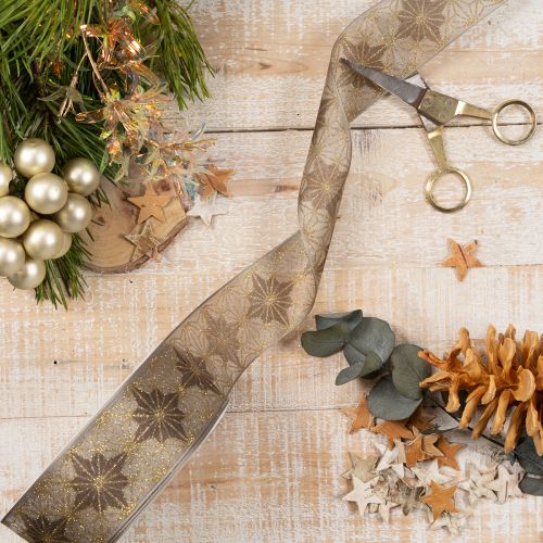 Cinta decorativa con estrellas, cinta de regalo con borde dimensionalmente estable, 40 mm de ancho, 20 m de largo. | Floristik24.es