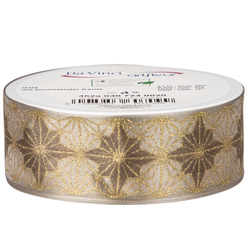 Cinta decorativa con estrellas, cinta de regalo con borde dimensionalmente estable, 40 mm de ancho, 20 m de largo. | Floristik24.es
