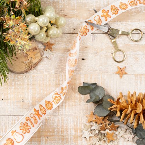 Cinta de regalo con figuras de pan de jengibre. Cinta festiva para regalos de Navidad. 25 mm x 18 m. | Floristik24.es
