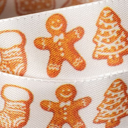 Cinta de regalo con figuras de pan de jengibre. Cinta festiva para regalos de Navidad. 25 mm x 18 m. | Floristik24.es