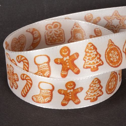 Cinta de regalo con figuras de pan de jengibre. Cinta festiva para regalos de Navidad. 25 mm x 18 m. | Floristik24.es