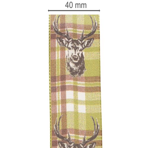 Cinta decorativa con cabeza de ciervo y estampado a cuadros, 40 mm x 15 m | Floristik24.es