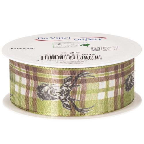 Cinta decorativa con cabeza de ciervo y estampado a cuadros, 40 mm x 15 m | Floristik24.es