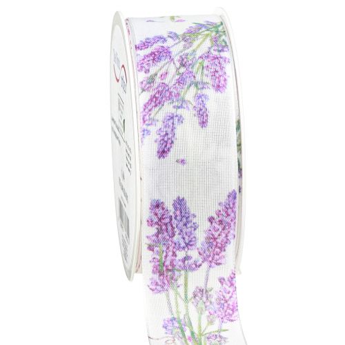 Artículo Cinta cinta de seda lavanda con ramo de lavanda 40mm 15m