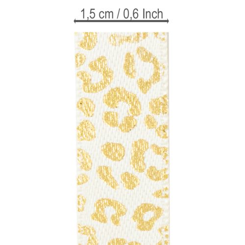 Artículo Cinta de seda con estampado de leopardo, color crema y dorado, 15 mm, 18 m