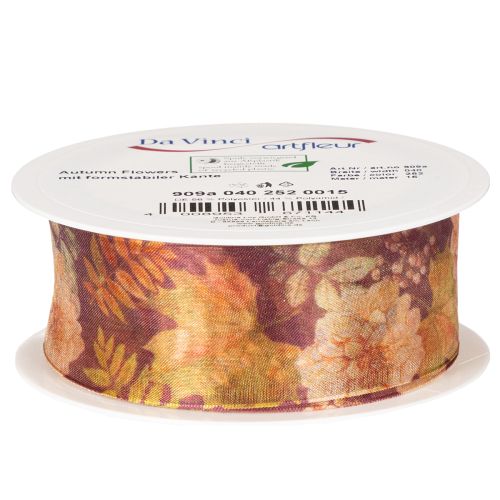 Cinta de regalo en colores otoñales, cinta de organza con estampado floral, 40 mm, 15 m | Floristik24.es