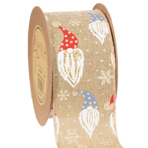 Cinta decorativa con gnomos navideños sobre cinta de yute, motivo invernal, 60 mm x 10 m