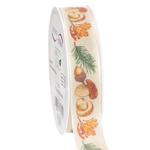 Cinta decorativa con motivo de setas y hojas de otoño, 25 mm de ancho, 18 m de largo. comprar | Floristik24.es