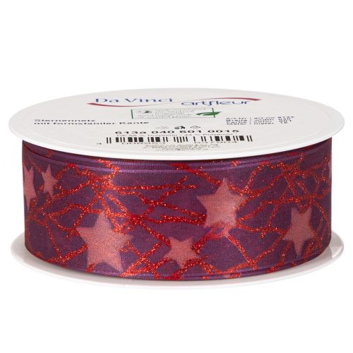 Cinta decorativa brillante con estampado de estrellas para adornos navideños, 40 mm x 15 m | Floristik24.es