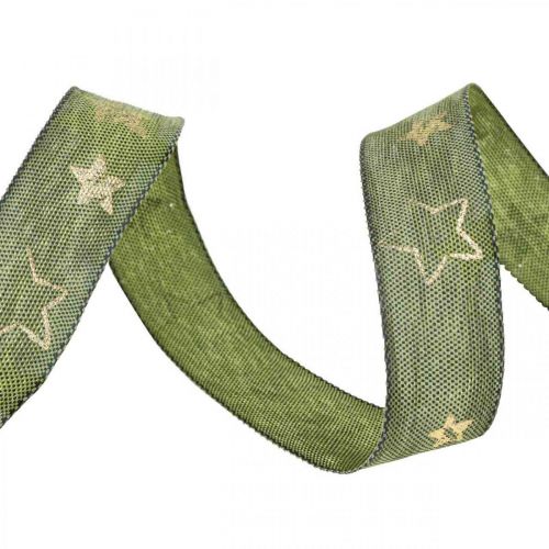 Artículo Cinta decorativa Lazo navideño cinta estrellas verde dorado L15m