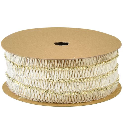 Artículo Cinta de yute con cuentas doradas yute crema 17mm 10m