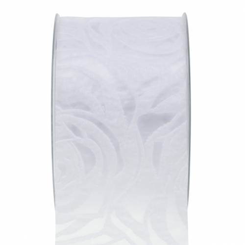 Floristik24 Cinta decorativa rosas ancho blanco 63mm 20m