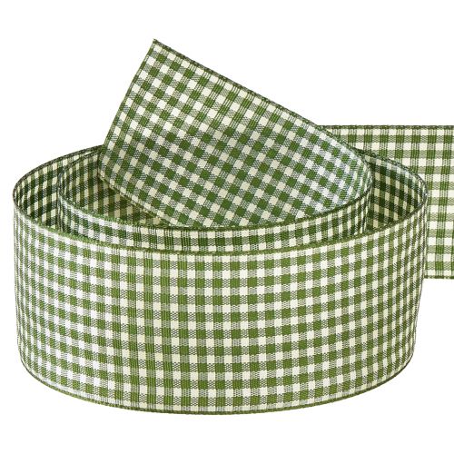 Floristik24 Cinta de regalo cinta decorativa a cuadros verde crema 40mm 20m