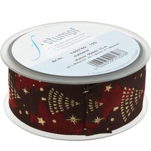 Floristik24 Cinta navideña con árbol de Navidad rojo oscuro 40mm 15m