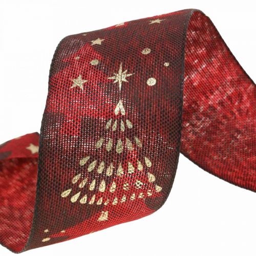 Floristik24 Cinta navideña con árbol de Navidad rojo oscuro 40mm 15m