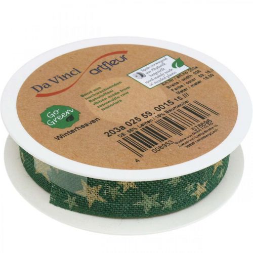 Floristik24 Cinta de regalo cinta lazo con estrellas oro verde 25mm 15m