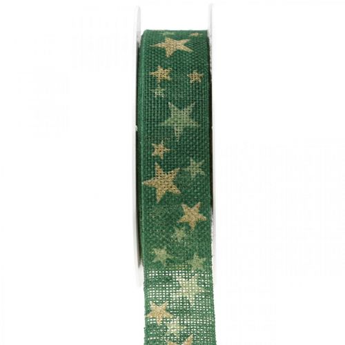 Floristik24 Cinta de regalo cinta lazo con estrellas oro verde 25mm 15m