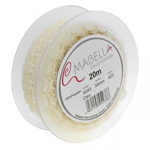 Artículo Cinta de encaje Decoración de boda Romántico Blanco crema W35mm L20m