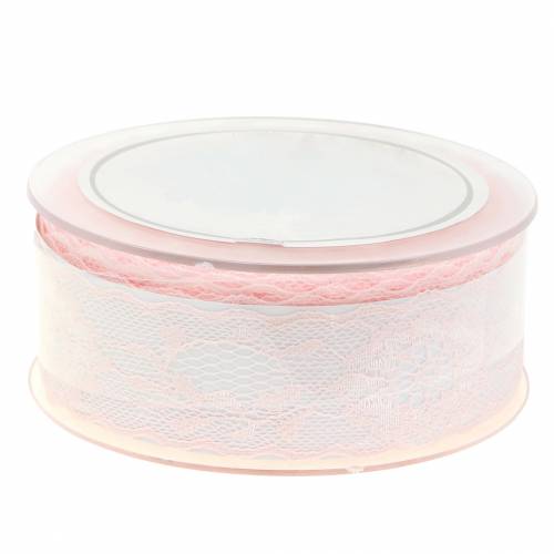 Floristik24 Cinta de encaje floral con borde ondulado rosa 40mm 20m