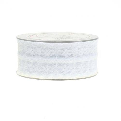 Floristik24 Cinta encaje vintage blanco 40mm 20m