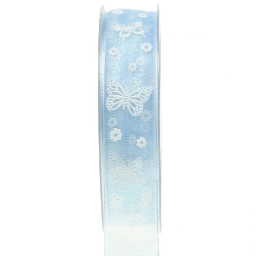 Floristik24 Cinta de organza mariposa azul 25mm 20m