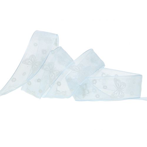 Floristik24 Cinta de organza mariposa azul 25mm 20m