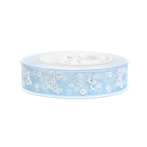 Floristik24 Cinta de organza mariposa azul 25mm 20m