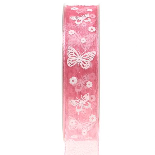 Floristik24 Cinta de organza mariposa rosa vieja 25mm 20m