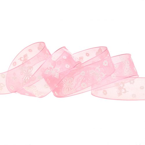 Floristik24 Cinta de organza mariposa rosa vieja 25mm 20m
