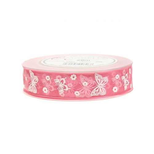Floristik24 Cinta de organza mariposa rosa vieja 25mm 20m