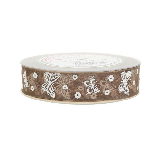 Floristik24 Cinta Organza Mariposa Marrón 25mm 20m