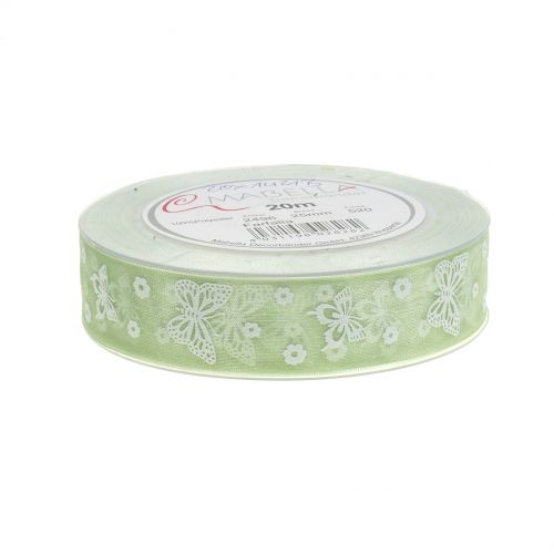 Floristik24 Cinta Organza Mariposa Menta 25mm 20m