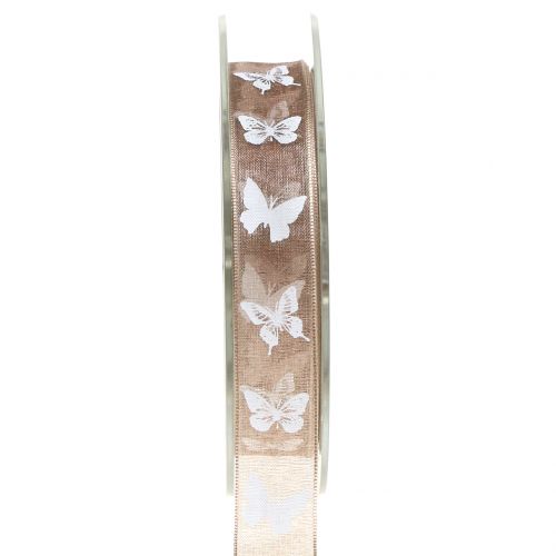 Floristik24 Cinta de organza mariposa marrón 15mm 20m