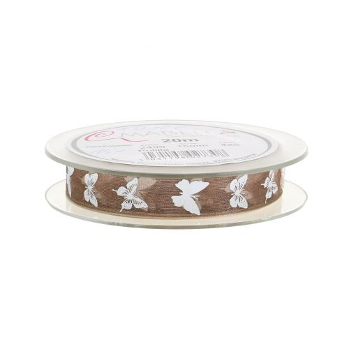 Artículo Cinta de organza mariposa marrón 15mm 20m