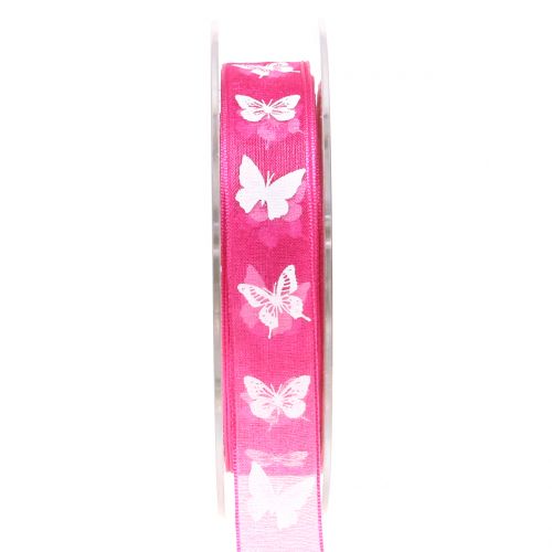 Floristik24 Cinta organza mariposa rosa 15mm 20m
