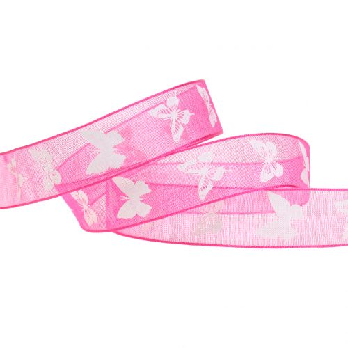 Floristik24 Cinta organza mariposa rosa 15mm 20m