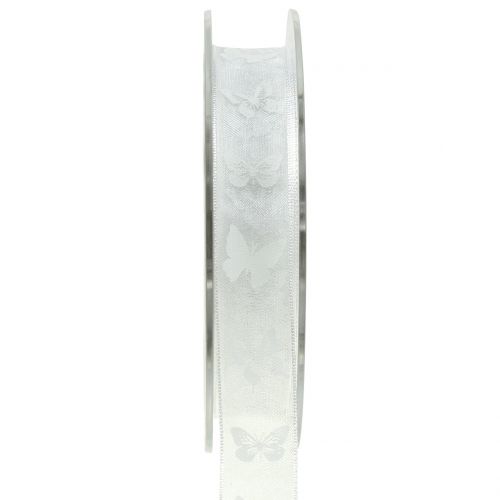 Floristik24 Cinta Organza Mariposa Blanca 15mm 20m