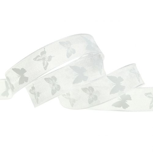 Floristik24 Cinta Organza Mariposa Blanca 15mm 20m