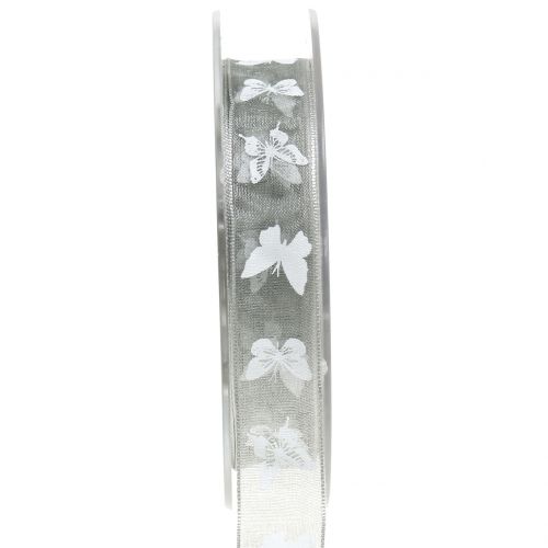 Cinta organza mariposa gris 15mm 20m