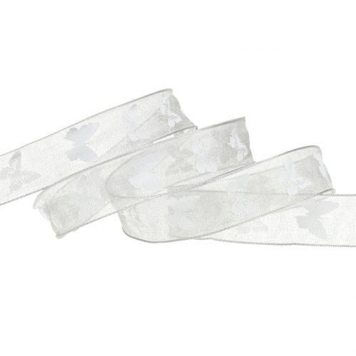 Floristik24 Cinta organza mariposa gris 15mm 20m