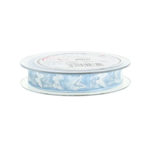 Floristik24 Cinta Organza Mariposa Azul 15mm 20m