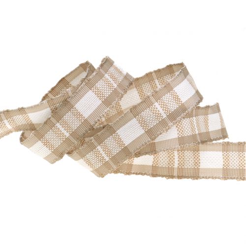 Cinta decorativa a cuadros con borde de alambre Beige 15mm L20m