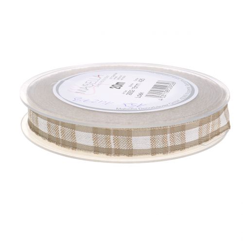 Floristik24 Cinta decorativa a cuadros con borde de alambre Beige 15mm L20m