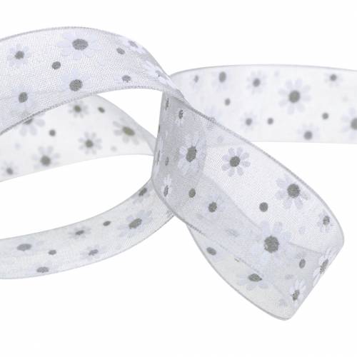 Floristik24 Cinta de organza flores gris 20mm 20m