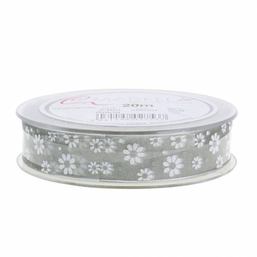 Floristik24 Cinta de organza flores gris 20mm 20m
