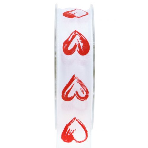 Floristik24 Cinta decorativa blanca con corazones rojos 25mm 15m