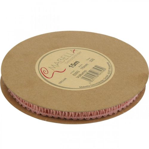 Artículo Cinta decorativa rosa antiguo, cinta de encaje, suministros de floristería, boda W15mm L15m