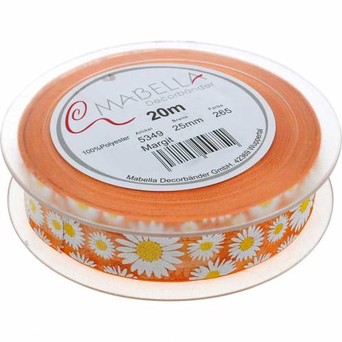 Floristik24 Cinta organza naranja con flores 25mm cinta decorativa cinta decorativa 20m